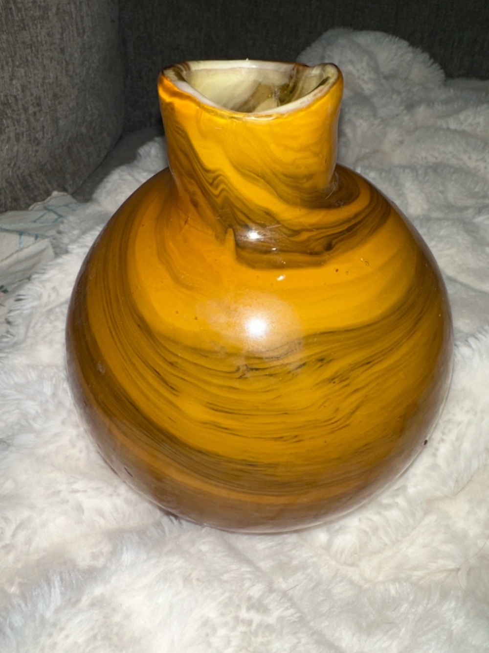 Hand Blown Amber Swirl Art Glass Vase | Mid Century Style | Studio Glass Decor